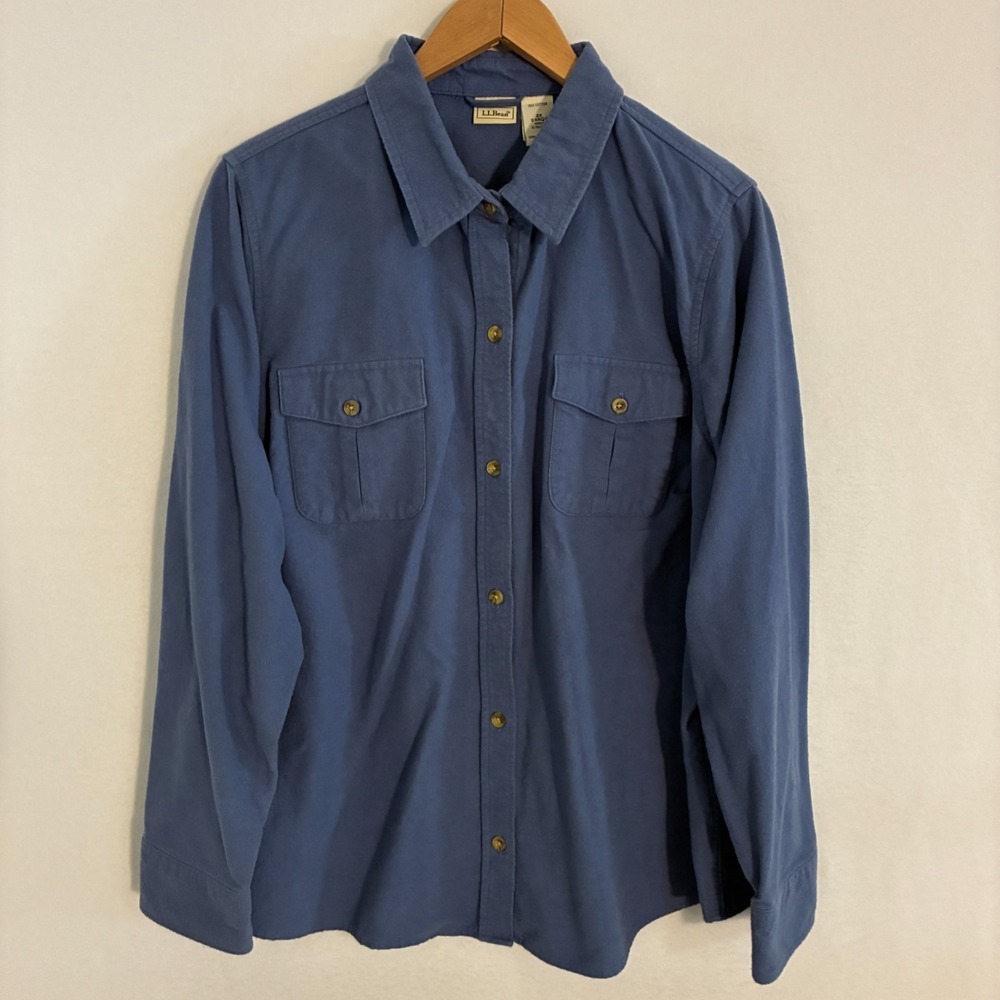 Vtg LL Bean Chamois Shirt Womens 2X Blue Long Sleeve Button Up Gorpcore Outdoors